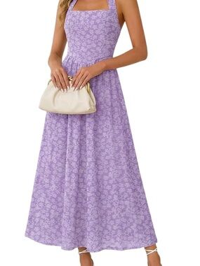 Lavender Floral Square-Neck Maxi Dress